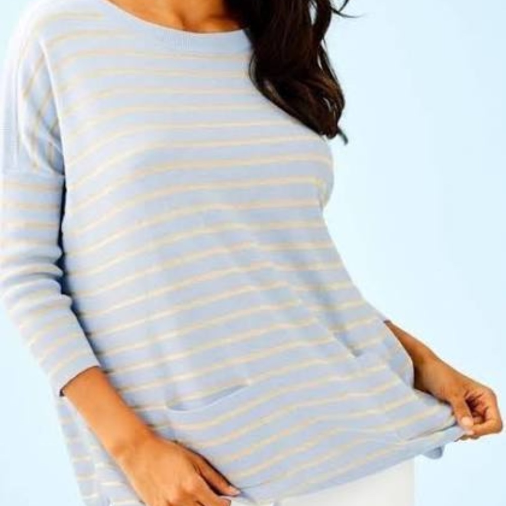 Lilly Pulitzer Cobo Sweater Heathered Crew Blue Coastal Shell Stripe size L